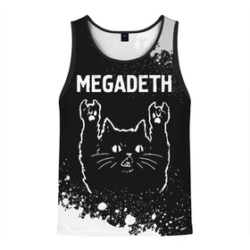 Мужская майка 3D с принтом Megadeth   Rock Cat в Екатеринбурге, 100% полиэстер | круглая горловина, приталенный силуэт, длина до линии бедра. Пройма и горловина окантованы тонкой бейкой | band | megadeth | metal | paint | rock | брызги | группа | кот | краска | мегадэт | рок | рок кот