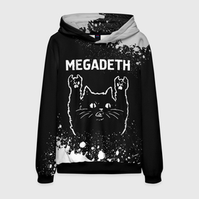 Мужская толстовка 3D с принтом Megadeth   Rock Cat в Екатеринбурге, 100% полиэстер | двухслойный капюшон со шнурком для регулировки, мягкие манжеты на рукавах и по низу толстовки, спереди карман-кенгуру с мягким внутренним слоем. | band | megadeth | metal | paint | rock | брызги | группа | кот | краска | мегадэт | рок | рок кот
