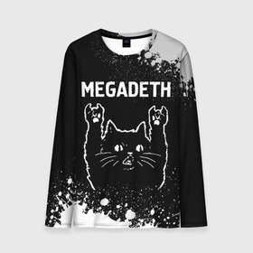 Мужской лонгслив 3D с принтом Megadeth   Rock Cat , 100% полиэстер | длинные рукава, круглый вырез горловины, полуприлегающий силуэт | band | megadeth | metal | paint | rock | брызги | группа | кот | краска | мегадэт | рок | рок кот