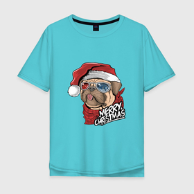 Мужская футболка хлопок Oversize с принтом С НОВЫМ ГОДОМ (MERRY CHRISTMAS) в Курске, 100% хлопок | свободный крой, круглый ворот, “спинка” длиннее передней части | бульдог | веселое рождество | веселый | елка | зима | любовь | праздничный | рождественские каникулы | рождество | снег | собака | счастливых праздников