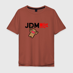 Мужская футболка хлопок Oversize с принтом Domo Kun висит на буквах в Новосибирске, 100% хлопок | свободный крой, круглый ворот, “спинка” длиннее передней части | domo | domo kun | domokun | drift | eat sleep jdm | japan | japan cars | jdm | дрифт | японские машины | японские тачки