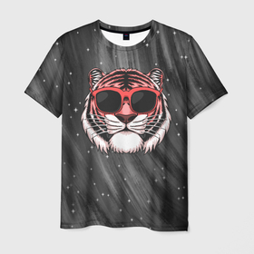Мужская футболка 3D с принтом Модный тигр  в очках в Петрозаводске, 100% полиэфир | прямой крой, круглый вырез горловины, длина до линии бедер | очки | солнце | тигр | тигр в очках | тигрица