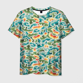 Мужская футболка 3D с принтом Восточные мотивы в Курске, 100% полиэфир | прямой крой, круглый вырез горловины, длина до линии бедер | восток | облака | паттерн | узоры | япония