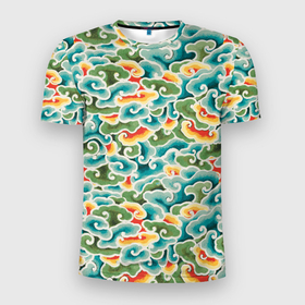 Мужская футболка 3D Slim с принтом Восточные мотивы в Санкт-Петербурге, 100% полиэстер с улучшенными характеристиками | приталенный силуэт, круглая горловина, широкие плечи, сужается к линии бедра | восток | облака | паттерн | узоры | япония