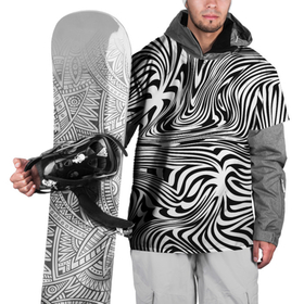 Накидка на куртку 3D с принтом Сумасшедшая зебра. Абстрактный узор с извилистыми линиями в Тюмени, 100% полиэстер |  | абстракция | зебра | оптический эффект | полосы | черный и белый