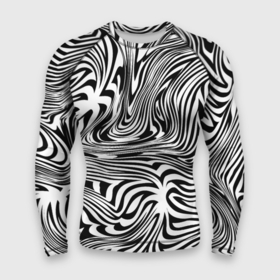 Мужской рашгард 3D с принтом Сумасшедшая зебра. Абстрактный узор с извилистыми линиями в Екатеринбурге,  |  | абстракция | зебра | оптический эффект | полосы | черный и белый