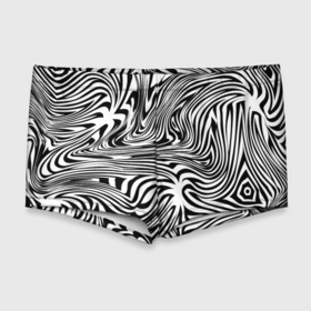 Мужские купальные плавки 3D с принтом Сумасшедшая зебра. Абстрактный узор с извилистыми линиями в Екатеринбурге, Полиэстер 85%, Спандекс 15% |  | абстракция | зебра | оптический эффект | полосы | черный и белый