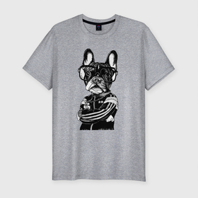 Мужская футболка хлопок Slim с принтом Французский бульдог   Cool dude , 92% хлопок, 8% лайкра | приталенный силуэт, круглый вырез ворота, длина до линии бедра, короткий рукав | bulldog | dog | dude | ears | eyes | muzzle | бульдог | глаза | очки | уши | чувак