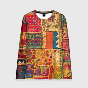 Мужской лонгслив 3D с принтом Пэчворк   Лоскутное одеяло    Patchwork Quilt в Тюмени, 100% полиэстер | длинные рукава, круглый вырез горловины, полуприлегающий силуэт | blanket | color | fashion | patchwork | авангард | мода | одеяло | пэчворк | узор | цвет