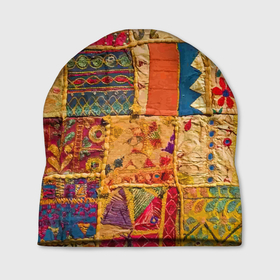 Шапка 3D с принтом Пэчворк   Лоскутное одеяло    Patchwork Quilt в Петрозаводске, 100% полиэстер | универсальный размер, печать по всей поверхности изделия | blanket | color | fashion | patchwork | авангард | мода | одеяло | пэчворк | узор | цвет