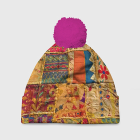 Шапка 3D c помпоном с принтом Пэчворк   Лоскутное одеяло    Patchwork Quilt в Санкт-Петербурге, 100% полиэстер | универсальный размер, печать по всей поверхности изделия | Тематика изображения на принте: blanket | color | fashion | patchwork | авангард | мода | одеяло | пэчворк | узор | цвет