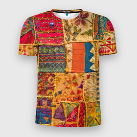 Мужская футболка 3D Slim с принтом Пэчворк   Лоскутное одеяло    Patchwork Quilt , 100% полиэстер с улучшенными характеристиками | приталенный силуэт, круглая горловина, широкие плечи, сужается к линии бедра | blanket | color | fashion | patchwork | авангард | мода | одеяло | пэчворк | узор | цвет