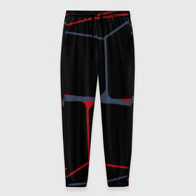 Мужские брюки 3D с принтом Геометрические линии сине красные в Тюмени, 100% полиэстер | манжеты по низу, эластичный пояс регулируется шнурком, по бокам два кармана без застежек, внутренняя часть кармана из мелкой сетки | абстракция | геометрия | линии | паутина | сетка | строгий