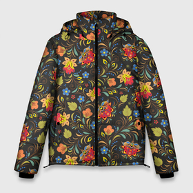 Мужская зимняя куртка 3D с принтом Хохломские цветочки в Белгороде, верх — 100% полиэстер; подкладка — 100% полиэстер; утеплитель — 100% полиэстер | длина ниже бедра, свободный силуэт Оверсайз. Есть воротник-стойка, отстегивающийся капюшон и ветрозащитная планка. 

Боковые карманы с листочкой на кнопках и внутренний карман на молнии. | орнамент | творчество | узоры | хохлома | цветы