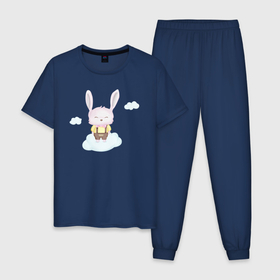 Мужская пижама хлопок с принтом Милый Крольчонок На Облаке , 100% хлопок | брюки и футболка прямого кроя, без карманов, на брюках мягкая резинка на поясе и по низу штанин
 | animals | beast | cute | hare | rabbit | животные | заяц | звери | кролик | крольчонок | милый