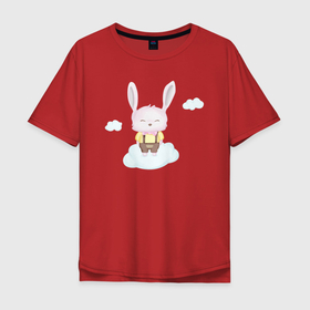 Мужская футболка хлопок Oversize с принтом Милый Крольчонок На Облаке в Новосибирске, 100% хлопок | свободный крой, круглый ворот, “спинка” длиннее передней части | animals | beast | cute | hare | rabbit | животные | заяц | звери | кролик | крольчонок | милый