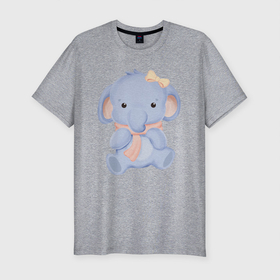 Мужская футболка хлопок Slim с принтом Милый Слонёнок С Шарфом в Курске, 92% хлопок, 8% лайкра | приталенный силуэт, круглый вырез ворота, длина до линии бедра, короткий рукав | animals | beast | cute | животные | звери | милый | слон | слонёнок