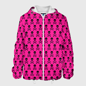 Мужская куртка 3D с принтом розовый фон с черепами паттерн в Белгороде, ткань верха — 100% полиэстер, подклад — флис | прямой крой, подол и капюшон оформлены резинкой с фиксаторами, два кармана без застежек по бокам, один большой потайной карман на груди. Карман на груди застегивается на липучку | 2007 | background | black | emo | pattern | pink background | retro | skull | skulls | паттерн | ретро | розовый фон | фон | череп | черепа | черный | эмо