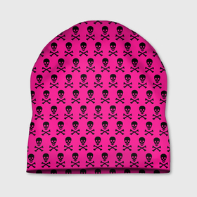 Шапка 3D с принтом розовый фон с черепами паттерн в Санкт-Петербурге, 100% полиэстер | универсальный размер, печать по всей поверхности изделия | 2007 | background | black | emo | pattern | pink background | retro | skull | skulls | паттерн | ретро | розовый фон | фон | череп | черепа | черный | эмо