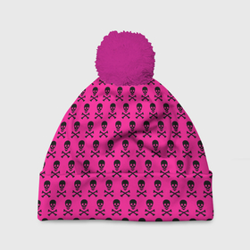 Шапка 3D c помпоном с принтом розовый фон с черепами паттерн в Санкт-Петербурге, 100% полиэстер | универсальный размер, печать по всей поверхности изделия | 2007 | background | black | emo | pattern | pink background | retro | skull | skulls | паттерн | ретро | розовый фон | фон | череп | черепа | черный | эмо