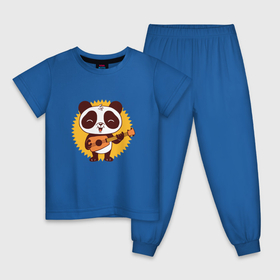 Детская пижама хлопок с принтом Малыш Панда с гитарой | Baby Panda Guitar в Петрозаводске, 100% хлопок |  брюки и футболка прямого кроя, без карманов, на брюках мягкая резинка на поясе и по низу штанин
 | Тематика изображения на принте: 