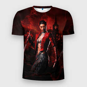 Мужская футболка 3D Slim с принтом Vampire Bloodhunt в Кировске, 100% полиэстер с улучшенными характеристиками | приталенный силуэт, круглая горловина, широкие плечи, сужается к линии бедра | bloodhunt | the masquerade | vampire | бладхант | вампиры | игра
