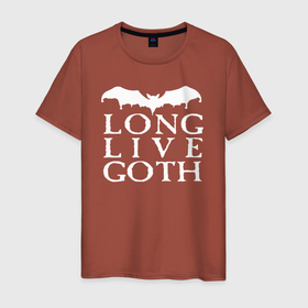 Мужская футболка хлопок с принтом Long Live Goth в Белгороде, 100% хлопок | прямой крой, круглый вырез горловины, длина до линии бедер, слегка спущенное плечо. | bat | вампир | гот | готика | готы | кожан | кожанок | летучая мышь | летучие мыши | млекопитающее | нетопырь | ушан