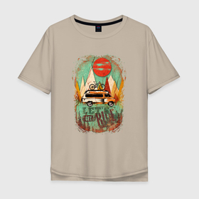 Мужская футболка хлопок Oversize с принтом Go ride bike and car в Тюмени, 100% хлопок | свободный крой, круглый ворот, “спинка” длиннее передней части | Тематика изображения на принте: 