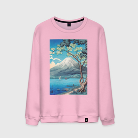 Мужской свитшот хлопок с принтом Mount Fuji from Lake Yamanaka (Гора Фудзи) в Петрозаводске, 100% хлопок |  | japan | винтаж | горы | картины | море | природа | фудзи | япония | японская анимация | японская эстетика | японский стиль