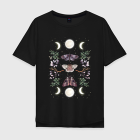 Мужская футболка хлопок Oversize с принтом Мотыльки луна магия мистика эзотерика , 100% хлопок | свободный крой, круглый ворот, “спинка” длиннее передней части | звезды | луна | магия | мистика | мистический | мотыльки | ночь | фазы луны | эзотерика | эзотерический
