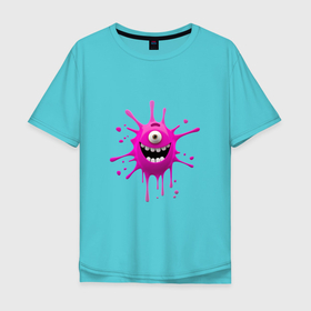 Мужская футболка хлопок Oversize с принтом КЛЯКСА НА ПОЗИТИВЕ в Новосибирске, 100% хлопок | свободный крой, круглый ворот, “спинка” длиннее передней части | веселая | забавная | клякса | позитив | розовая | смешная | цветная