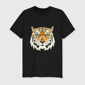 Мужская футболка хлопок Slim с принтом ОБРАЗ ВЕЛИЧЕСТВЕННОГО ТИГРА в Петрозаводске, 92% хлопок, 8% лайкра | приталенный силуэт, круглый вырез ворота, длина до линии бедра, короткий рукав | дикий | животное | забавный | король тигров | милый | природа | тигр