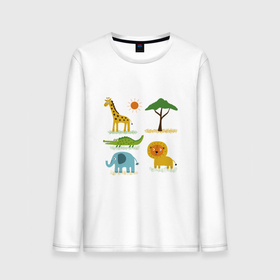 Мужской лонгслив хлопок с принтом АФРИКАНСКИЕ ЖИВОТНЫЕ (AFRICAN ANIMALS) в Петрозаводске, 100% хлопок |  | дерево | животные | жираф | крокодил | лев | слон | солнце