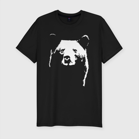 Мужская футболка хлопок Slim с принтом Медвежий лик в Санкт-Петербурге, 92% хлопок, 8% лайкра | приталенный силуэт, круглый вырез ворота, длина до линии бедра, короткий рукав | bear | белый | бурый | гризли | зверь | косолапый | медведи | медведь | мишка | панда | топтыгин | хищник