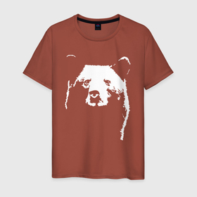 Мужская футболка хлопок с принтом Медвежий лик в Белгороде, 100% хлопок | прямой крой, круглый вырез горловины, длина до линии бедер, слегка спущенное плечо. | bear | белый | бурый | гризли | зверь | косолапый | медведи | медведь | мишка | панда | топтыгин | хищник