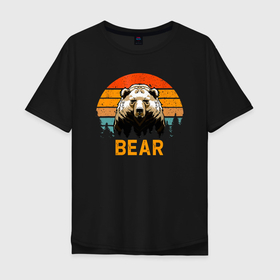 Мужская футболка хлопок Oversize с принтом BEAR МЕДВЕДЬ в Новосибирске, 100% хлопок | свободный крой, круглый ворот, “спинка” длиннее передней части | bear | белый | бурый | гризли | зверь | косолапый | медведи | медведь | мишка | панда | топтыгин | хищник
