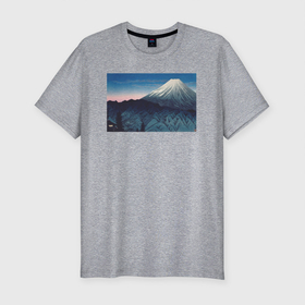 Мужская футболка хлопок Slim с принтом Mount Fuji From Hakone (Гора Фудзи) , 92% хлопок, 8% лайкра | приталенный силуэт, круглый вырез ворота, длина до линии бедра, короткий рукав | japan | винтаж | горы | пейзаж | природа | фудзи | япония | японская анимация | японская эстетика | японский стиль