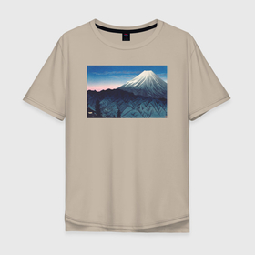Мужская футболка хлопок Oversize с принтом Mount Fuji From Hakone (Гора Фудзи) в Тюмени, 100% хлопок | свободный крой, круглый ворот, “спинка” длиннее передней части | japan | винтаж | горы | пейзаж | природа | фудзи | япония | японская анимация | японская эстетика | японский стиль