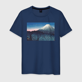 Мужская футболка хлопок с принтом Mount Fuji From Hakone (Гора Фудзи) в Новосибирске, 100% хлопок | прямой крой, круглый вырез горловины, длина до линии бедер, слегка спущенное плечо. | Тематика изображения на принте: japan | винтаж | горы | пейзаж | природа | фудзи | япония | японская анимация | японская эстетика | японский стиль