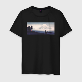 Мужская футболка хлопок с принтом Mount Fuji (1932)   Гора Фудзи в Тюмени, 100% хлопок | прямой крой, круглый вырез горловины, длина до линии бедер, слегка спущенное плечо. | Тематика изображения на принте: japan | винтаж | горы | пейзаж | природа | фудзи | япония | японская | японская анимация | японская эстетика | японский стиль