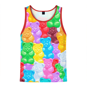 Мужская майка 3D с принтом мармеладные мишки разноцветные в Тюмени, 100% полиэстер | круглая горловина, приталенный силуэт, длина до линии бедра. Пройма и горловина окантованы тонкой бейкой | Тематика изображения на принте: background | bear | bears | colorful | gummy bears | haribo | marmalade | multicolor | sweets | мармелад | мармеладные мишки | медведи | медведь | мишки | мультицвет | разноцветный | сладости | фон | харибо