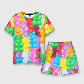 Мужской костюм с шортами 3D с принтом мармеладные мишки разноцветные ,  |  | background | bear | bears | colorful | gummy bears | haribo | marmalade | multicolor | sweets | мармелад | мармеладные мишки | медведи | медведь | мишки | мультицвет | разноцветный | сладости | фон | харибо