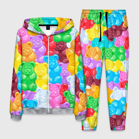 Мужской костюм 3D с принтом мармеладные мишки разноцветные в Курске, 100% полиэстер | Манжеты и пояс оформлены тканевой резинкой, двухслойный капюшон со шнурком для регулировки, карманы спереди | background | bear | bears | colorful | gummy bears | haribo | marmalade | multicolor | sweets | мармелад | мармеладные мишки | медведи | медведь | мишки | мультицвет | разноцветный | сладости | фон | харибо