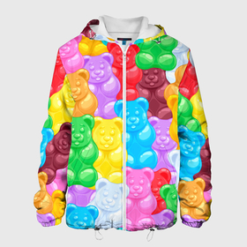 Мужская куртка 3D с принтом мармеладные мишки разноцветные в Екатеринбурге, ткань верха — 100% полиэстер, подклад — флис | прямой крой, подол и капюшон оформлены резинкой с фиксаторами, два кармана без застежек по бокам, один большой потайной карман на груди. Карман на груди застегивается на липучку | background | bear | bears | colorful | gummy bears | haribo | marmalade | multicolor | sweets | мармелад | мармеладные мишки | медведи | медведь | мишки | мультицвет | разноцветный | сладости | фон | харибо