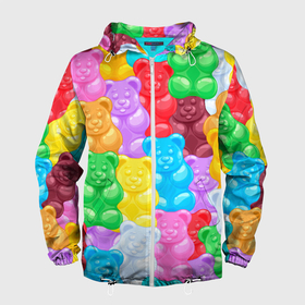 Мужская ветровка 3D с принтом мармеладные мишки разноцветные в Екатеринбурге, 100% полиэстер | подол и капюшон оформлены резинкой с фиксаторами, два кармана без застежек по бокам, один потайной карман на груди | background | bear | bears | colorful | gummy bears | haribo | marmalade | multicolor | sweets | мармелад | мармеладные мишки | медведи | медведь | мишки | мультицвет | разноцветный | сладости | фон | харибо