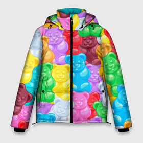Мужская зимняя куртка 3D с принтом мармеладные мишки разноцветные в Екатеринбурге, верх — 100% полиэстер; подкладка — 100% полиэстер; утеплитель — 100% полиэстер | длина ниже бедра, свободный силуэт Оверсайз. Есть воротник-стойка, отстегивающийся капюшон и ветрозащитная планка. 

Боковые карманы с листочкой на кнопках и внутренний карман на молнии. | background | bear | bears | colorful | gummy bears | haribo | marmalade | multicolor | sweets | мармелад | мармеладные мишки | медведи | медведь | мишки | мультицвет | разноцветный | сладости | фон | харибо