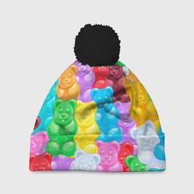 Шапка 3D c помпоном с принтом мармеладные мишки разноцветные в Петрозаводске, 100% полиэстер | универсальный размер, печать по всей поверхности изделия | background | bear | bears | colorful | gummy bears | haribo | marmalade | multicolor | sweets | мармелад | мармеладные мишки | медведи | медведь | мишки | мультицвет | разноцветный | сладости | фон | харибо