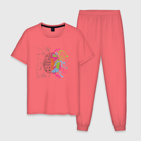 Мужская пижама хлопок с принтом Два полушария мозга в Тюмени, 100% хлопок | брюки и футболка прямого кроя, без карманов, на брюках мягкая резинка на поясе и по низу штанин
 | искусство | краски | математика | мозг | разнообразие | творчество