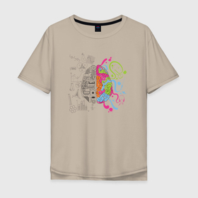 Мужская футболка хлопок Oversize с принтом Два полушария мозга , 100% хлопок | свободный крой, круглый ворот, “спинка” длиннее передней части | искусство | краски | математика | мозг | разнообразие | творчество