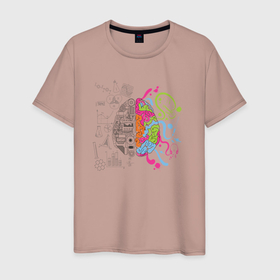 Мужская футболка хлопок с принтом Два полушария мозга в Белгороде, 100% хлопок | прямой крой, круглый вырез горловины, длина до линии бедер, слегка спущенное плечо. | искусство | краски | математика | мозг | разнообразие | творчество
